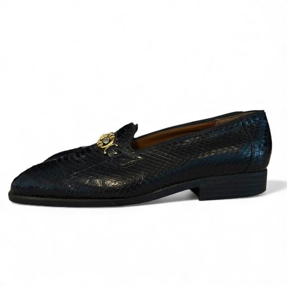 Giorgio Brutini Mens Black Snakeskin Loafers Size 9 Gold Lion Medallion Vintage main image 9
